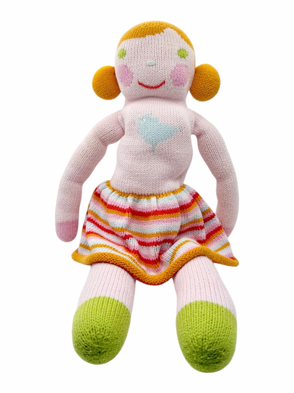 Blabla Kids Pumpkin Knit Doll Pink Striped Skirt Heart Plush Stuffed Toy 19.8”
